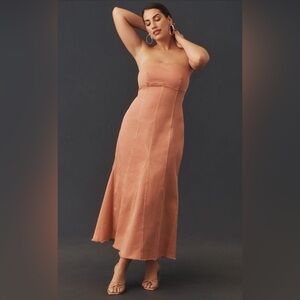 NWT Pilcro By Anthropologie Coral‎ Strapless Denim Maxi Dress Icon Fluted Size L